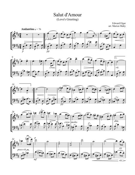 Free Sheet Music Salut D Amour For Violin Cello Duet