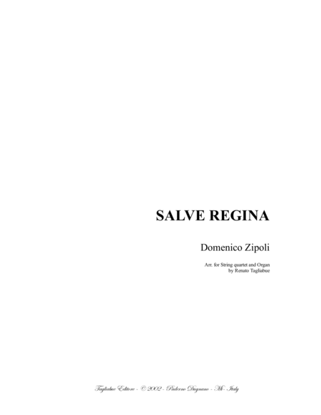 Salve Regina D Zipoli Arr For String Quartet And Organ With Parts Sheet Music