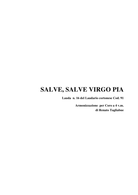 Salve Salve Virgo Pia From Laudario Cortonese For Satb Choir Sheet Music