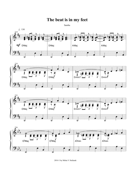 Free Sheet Music Samba The Beat Is In My Feat