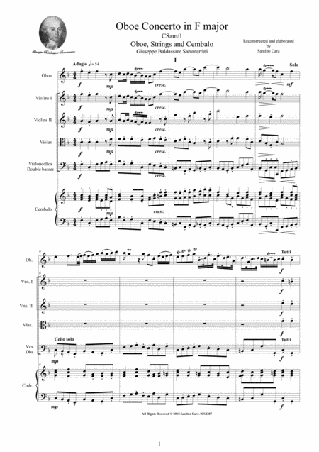 Free Sheet Music Sammartini Oboe Concerto In F Major No 1 For Oboe Strings And Cembalo