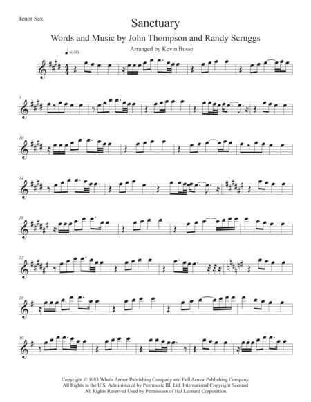 Free Sheet Music Sanctuary Original Key Tenor Sax