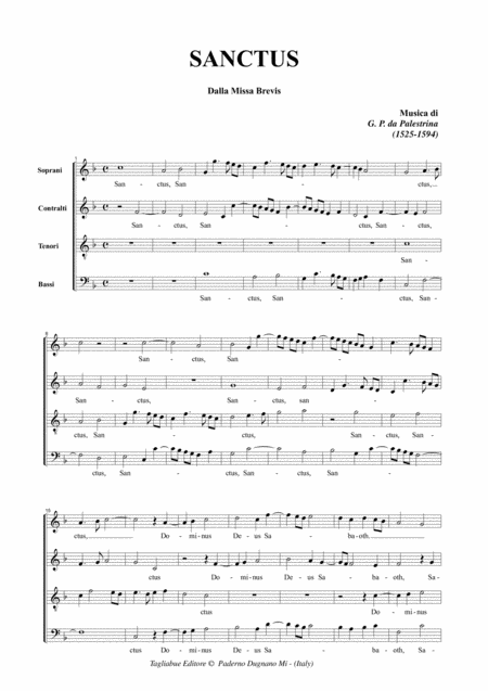 Sanctus Et Benedictus From Missa Brevis By Palestrina For Satb Choir Sheet Music