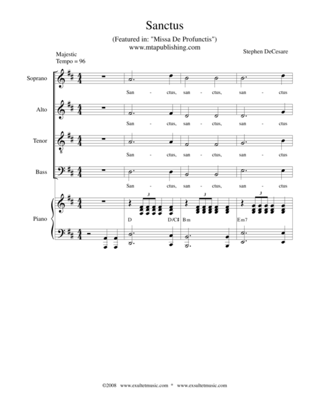 Sanctus From Missa De Profunctis Sheet Music