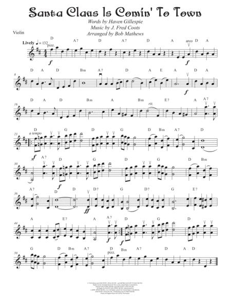 Free Sheet Music Santa Claus Is Comin To Town For Violin Viola Or Cello Solo