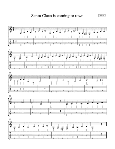 Free Sheet Music Santa Claus Is Comin To Town Guitar 3 Part