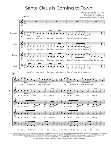 Santa Claus Is Comin To Town Satb A Cappella Sheet Music