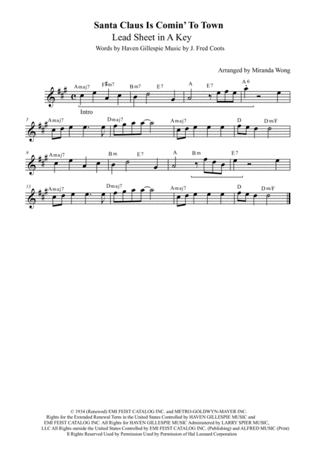 Free Sheet Music Santa Claus Is Comin To Town Violin Solo In A Key With Chords