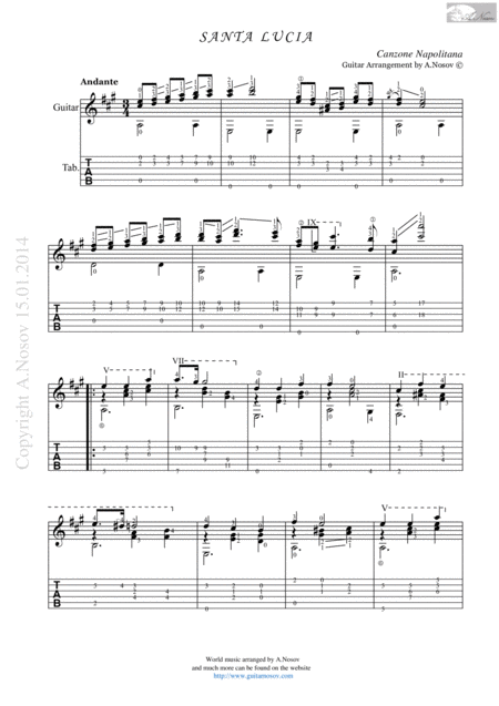 Free Sheet Music Santa Lucia Sheet Music For Guitar