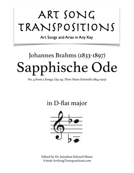 Free Sheet Music Sapphische Ode Op 94 No 4 Transposed To D Flat Major