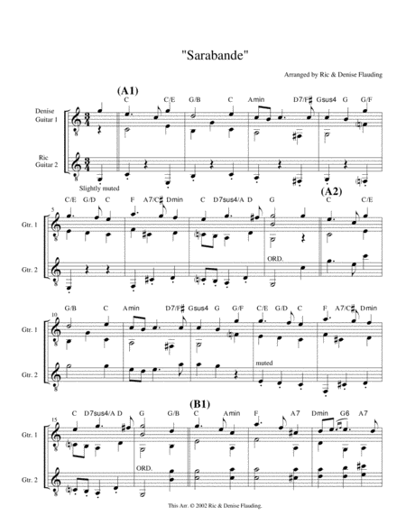 Free Sheet Music Sarabande 2 Guitars