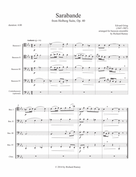 Free Sheet Music Sarabande From Holberg Suite