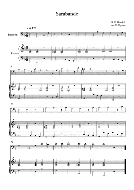 Free Sheet Music Sarabande George Frideric Handel For Bassoon Piano