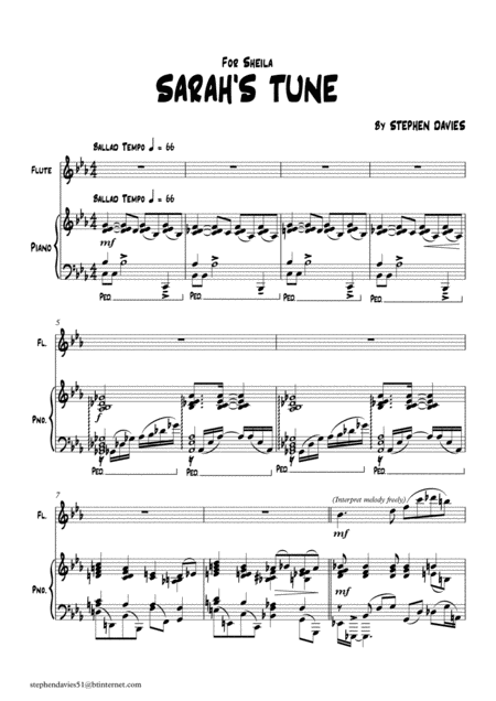 Sarahs Tune By Stephen Davies For Flute Piano Sheet Music