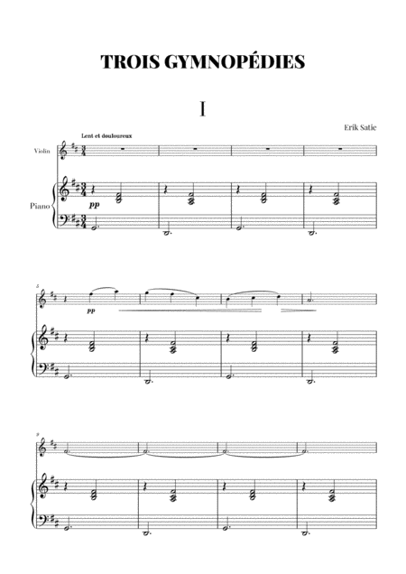 Satie 3 Gymnopdies Violin And Piano Transcription Sheet Music