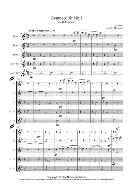 Free Sheet Music Satie Gymnopedie No 1 Flute Quintet