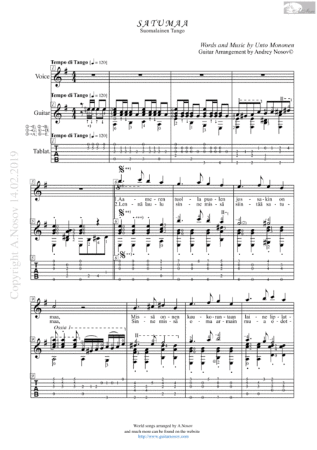 Free Sheet Music Satumaa Sheet Music For Vocals And Guitar