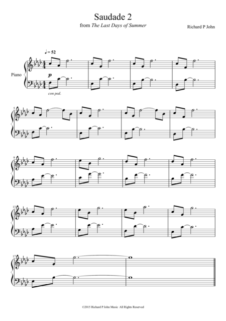 Saudade 2 From The Last Days Of Summer Sheet Music