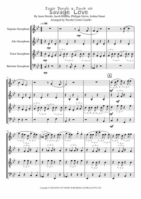 Savage Love Jawsh 685 Sax Quartet Sheet Music