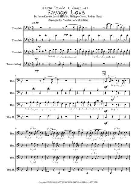 Savage Love Jawsh 685 Trombone Quartet Sheet Music