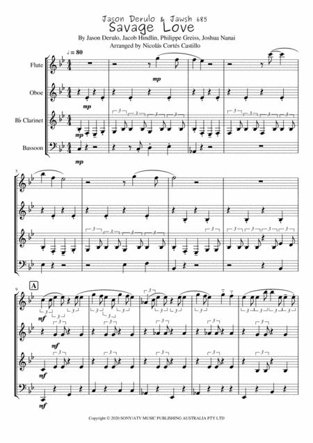 Savage Love Jawsh 685 Woodwinds Quartet Sheet Music