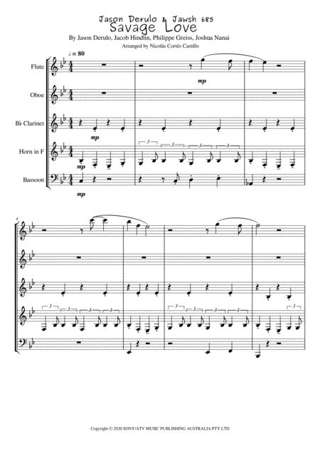 Free Sheet Music Savage Love Jawsh 685 Woodwinds Quintet