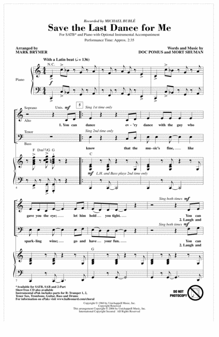 Free Sheet Music Save The Last Dance For Me Arr Mark Brymer