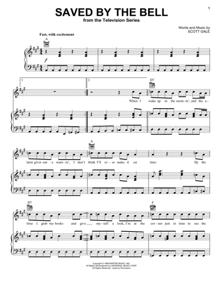 Saved By The Bell Sheet Music