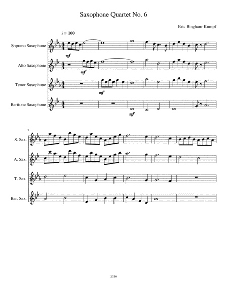 Free Sheet Music Saxophone Quartet No 6