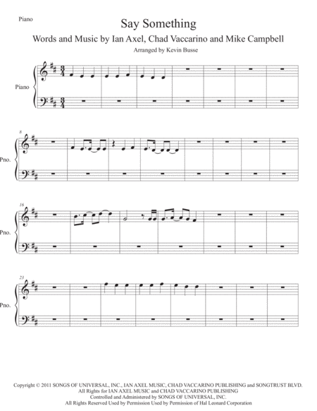 Say Something Piano Original Key Sheet Music