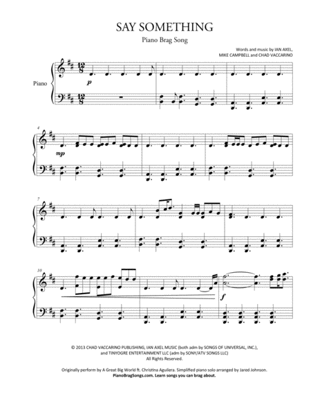 Say Something Short Piano Solo Sheet Music