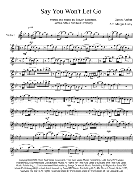 Say You Wont Let Go For String Quartet Sheet Music