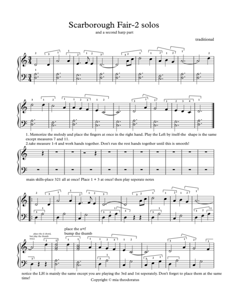 Scarborough Fair Arranged For Lever Harp Solo And Duet Sheet Music