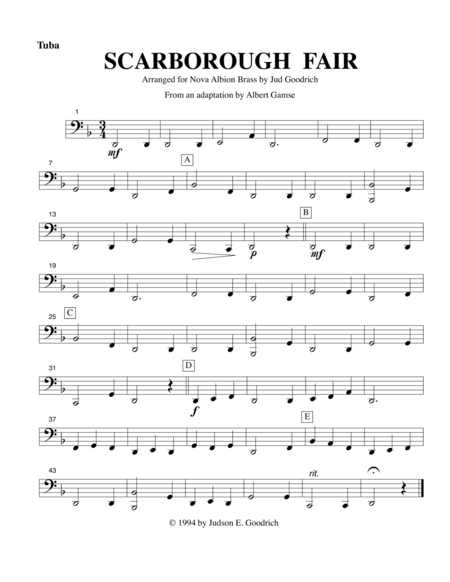 Scarborough Fair For Brass Quintet Sheet Music