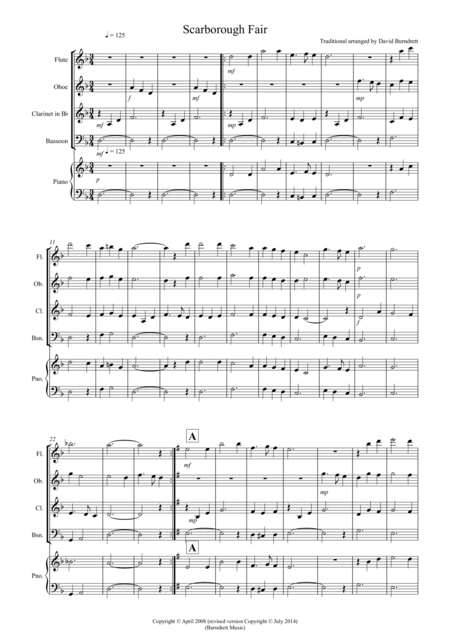 Scarborough Fair For Wind Quartet Sheet Music