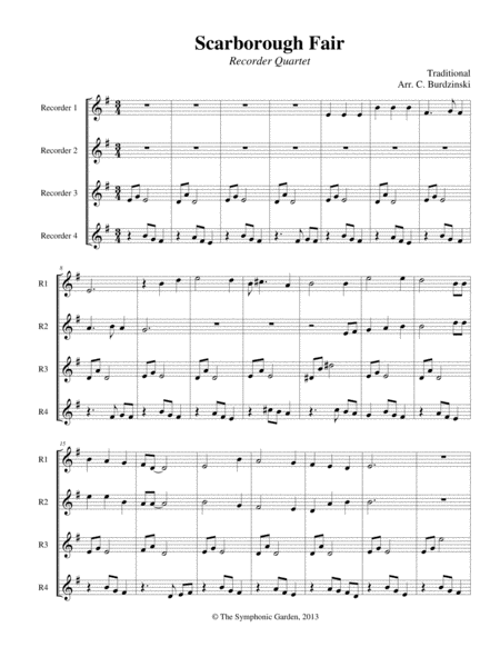 Scarborough Fair Recorder Or Flute Quartet Sheet Music