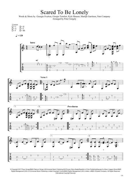 Free Sheet Music Scared To Be Lonely Fingerstyle Guitar