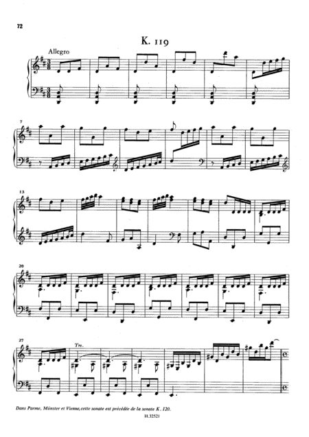 Scarlatti Sonata In D Major K119 L415 Original Version Sheet Music