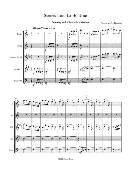 Free Sheet Music Scenes From La Bohme For Ww Quintet