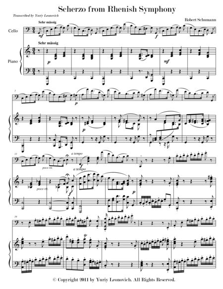 Scherzo From Rhenish Symphony For Cello And Piano Sheet Music