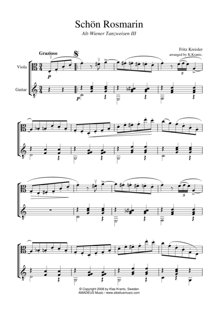 Free Sheet Music Schon Rosmarin For Viola And Guitar