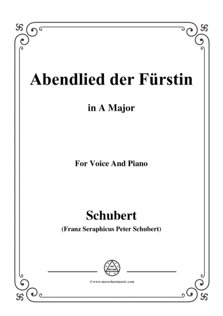 Free Sheet Music Schubert Abendlied Der Frstin In A Major For Voice And Piano