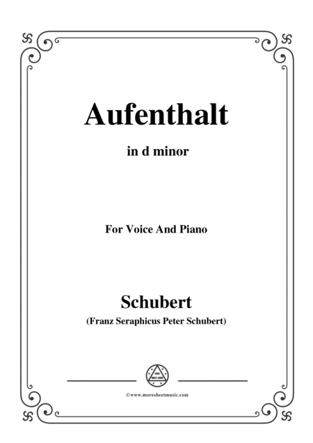 Free Sheet Music Schubert Aufenthalt In D Minor For Voice Piano