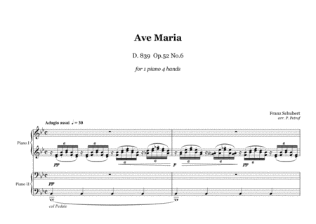 Schubert Ave Maria 1 Piano 4 Hands Sheet Music