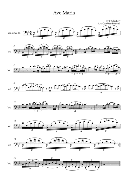 Free Sheet Music Schubert Ave Maria Cello Solo Original Key
