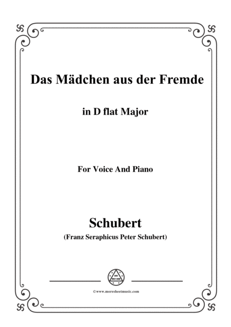 Free Sheet Music Schubert Das Mdchen Aus Der Fremde In D Flat Major For Voice Piano