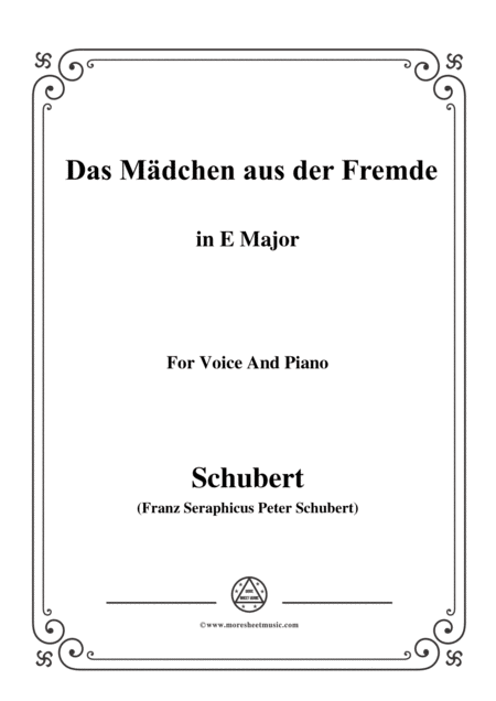 Free Sheet Music Schubert Das Mdchen Aus Der Fremde In E Major For Voice Piano