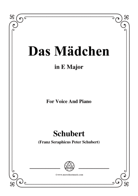 Free Sheet Music Schubert Das Mdchen In E Major For Voice Piano