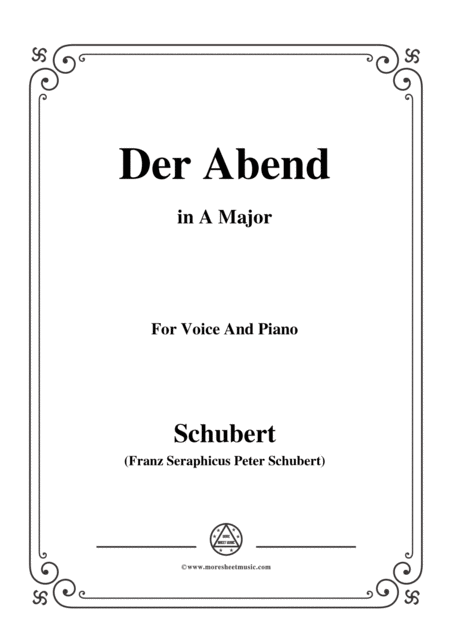 Schubert Der Abend In A Major Op 118 No 2 For Voice And Piano Sheet Music