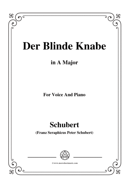 Schubert Der Blinde Knabe Op 101 In A Major For Voice Piano Sheet Music